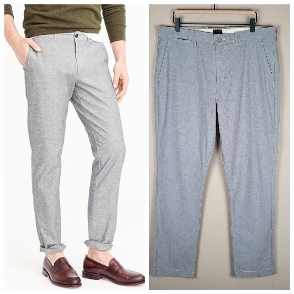 J. Crew Size 35x32 770 Straight Chino Pant Stretch Chambray Gray NWT